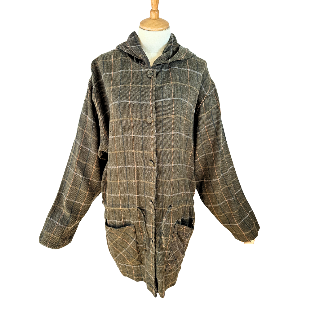 Plaid hooded parka jacket - M/L