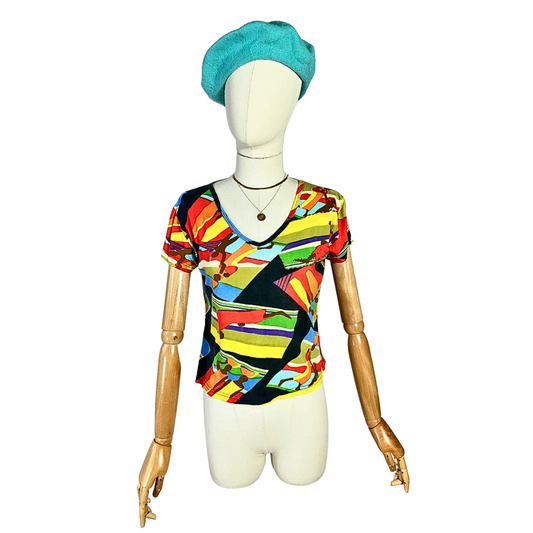 90s beaded abstract print top -M