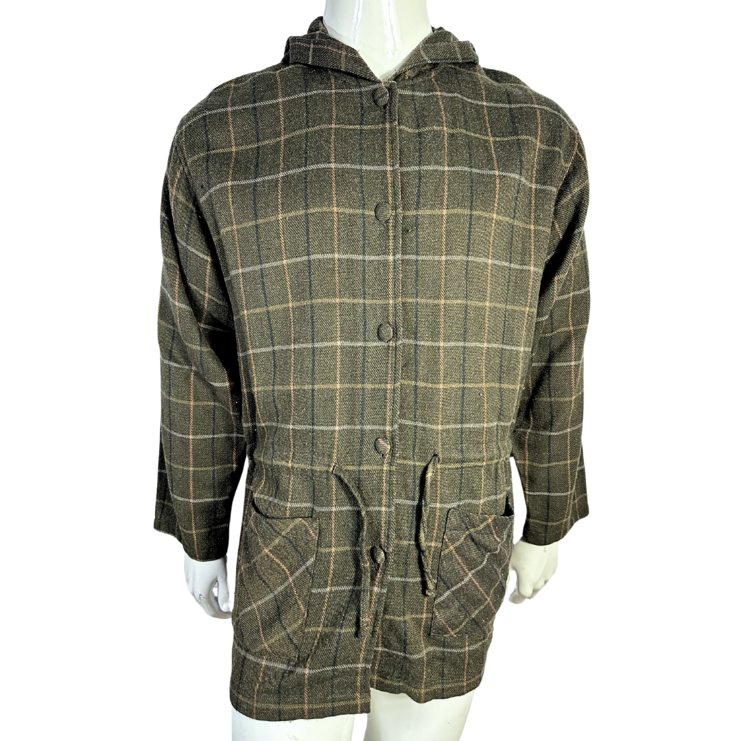 Plaid hooded parka jacket - M/L