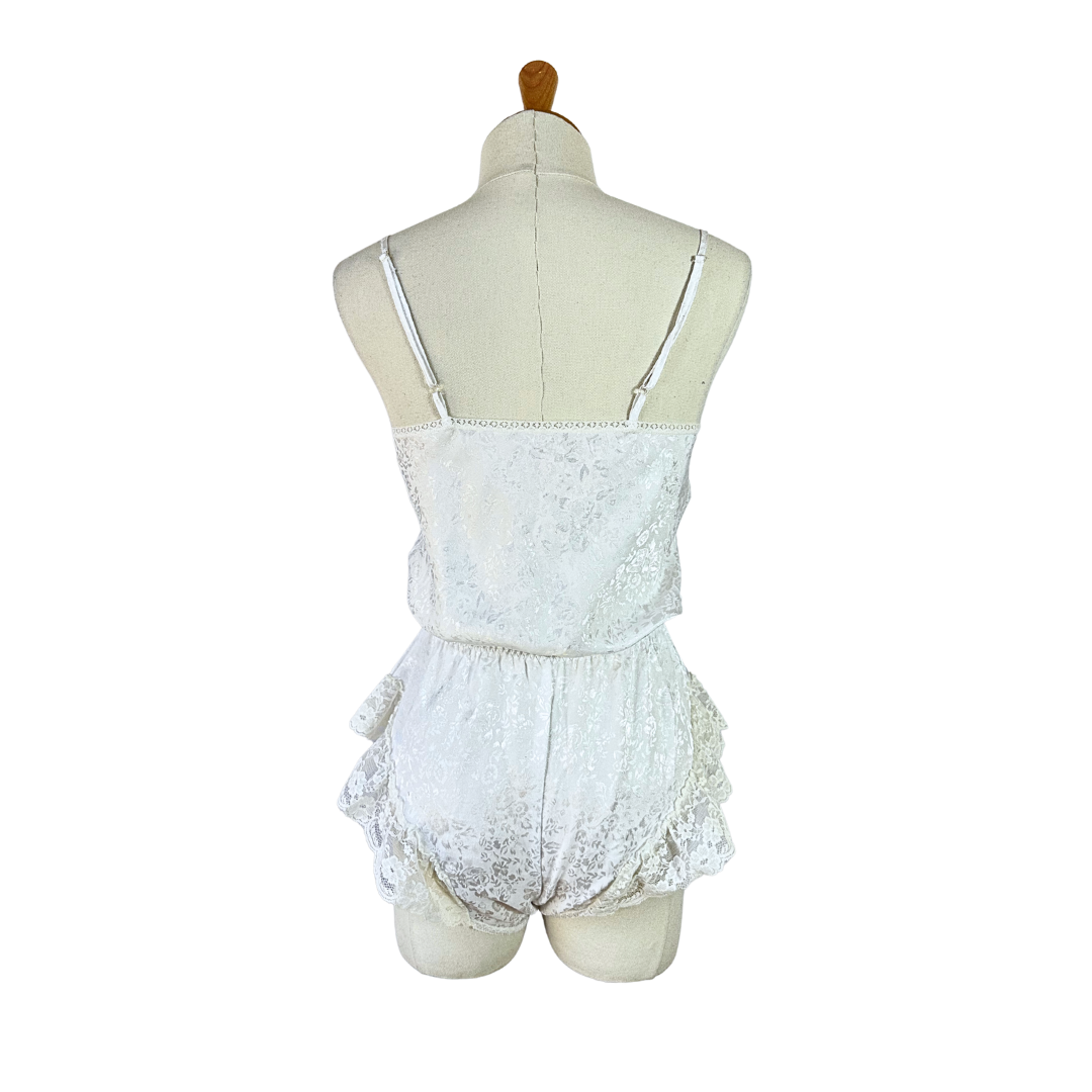 White vintage lace lingerie playsuit - S