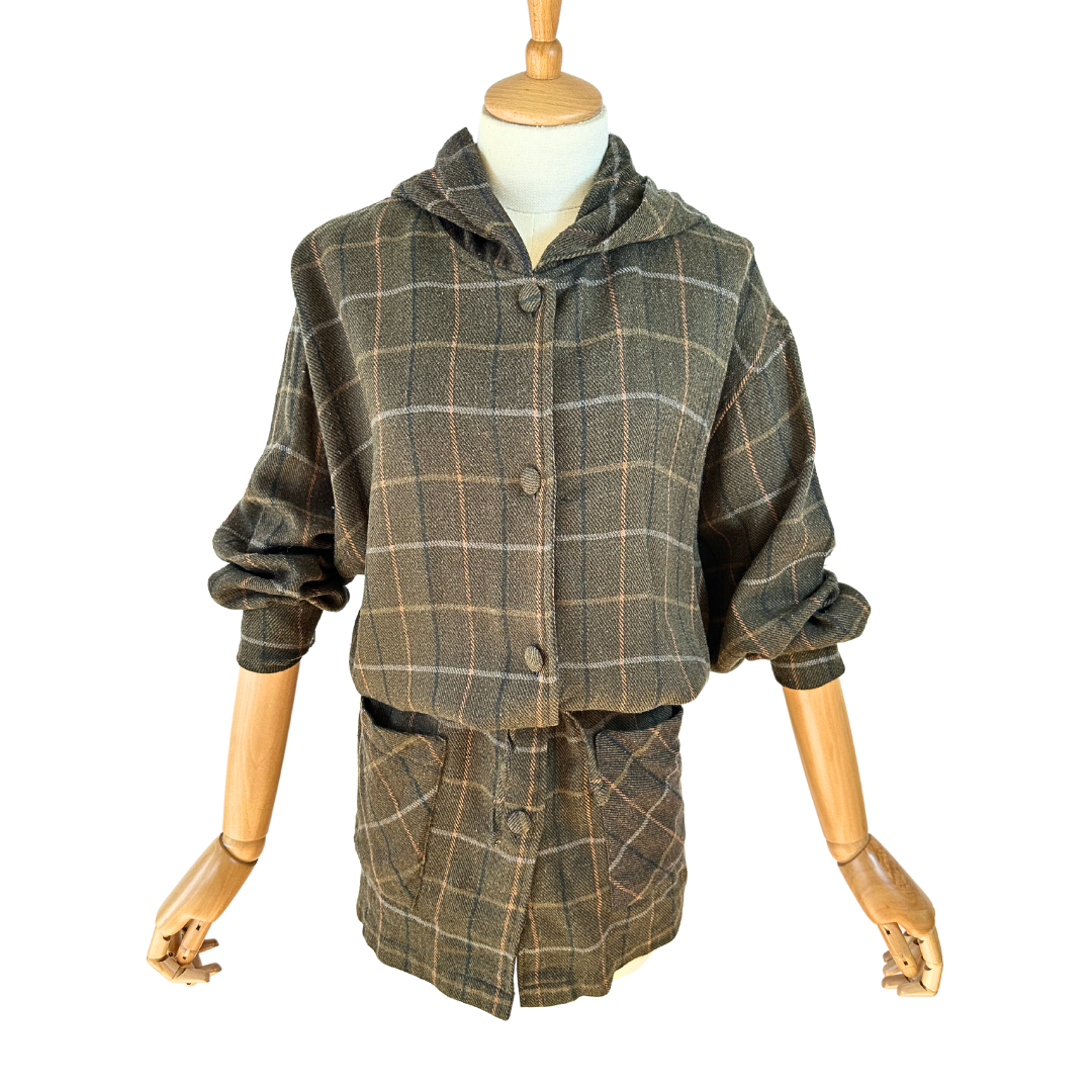 Plaid hooded parka jacket - M/L