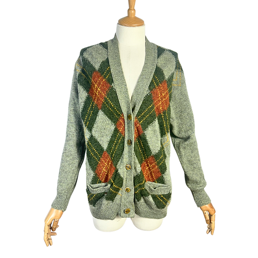 Vintage argyle knit cardigan - S/M