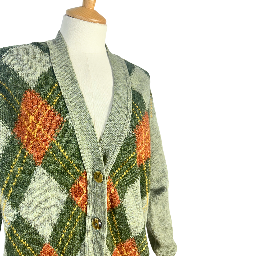 Vintage argyle knit cardigan - S/M