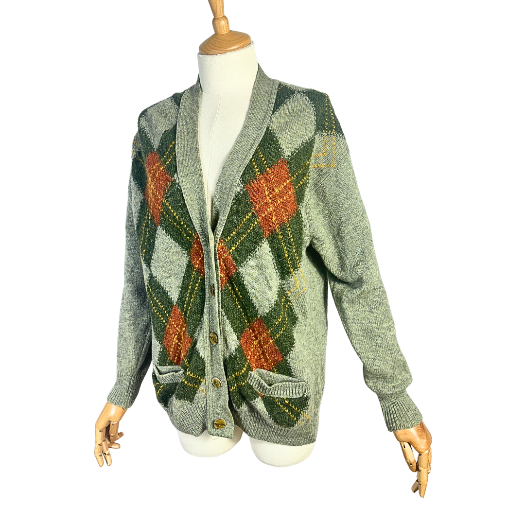 Vintage argyle knit cardigan - S/M