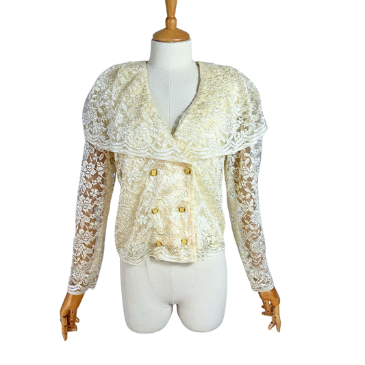 Cape collar floral lace top - M