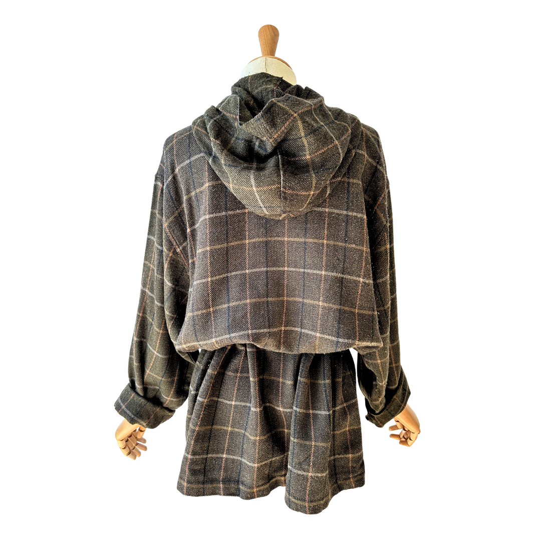 Plaid hooded parka jacket - M/L