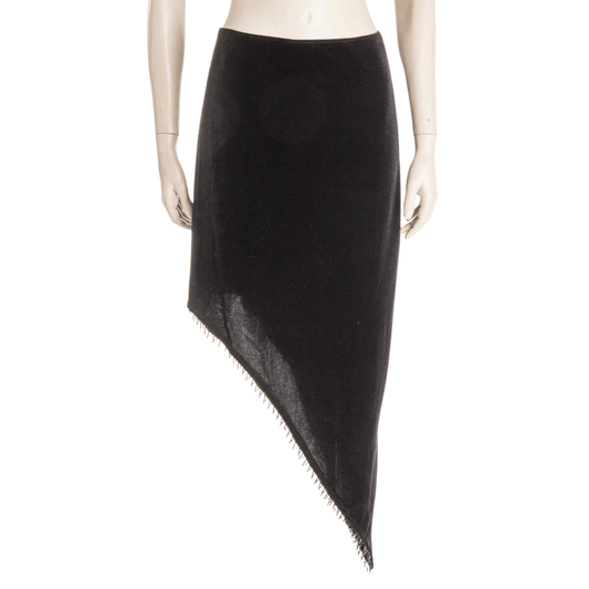 Elasticated velvet asymmetrical hem skirt with fringed beads - M