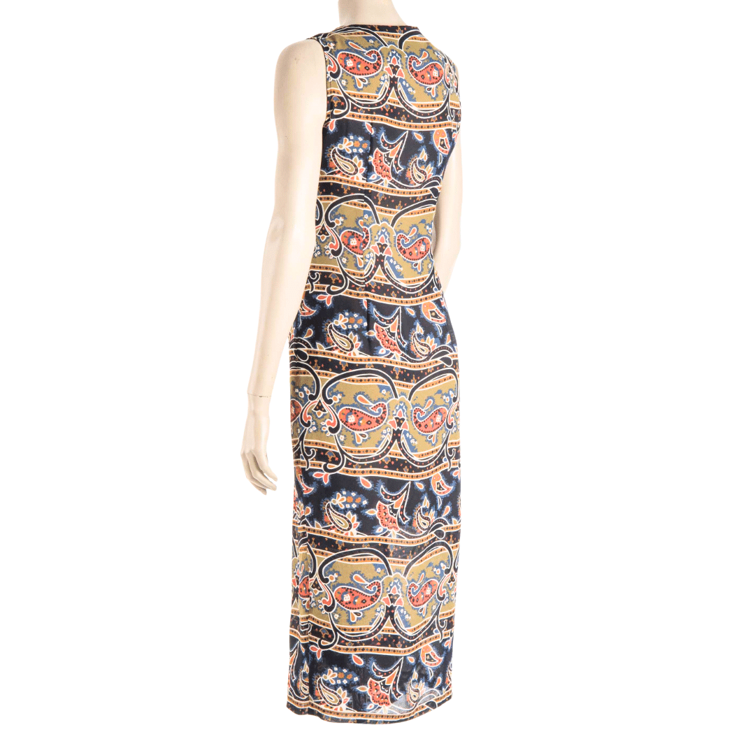 V-neck button up mandala print sleeveless maxi dress - S