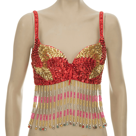 Sequin and beaded embellished festival party bralet top - L