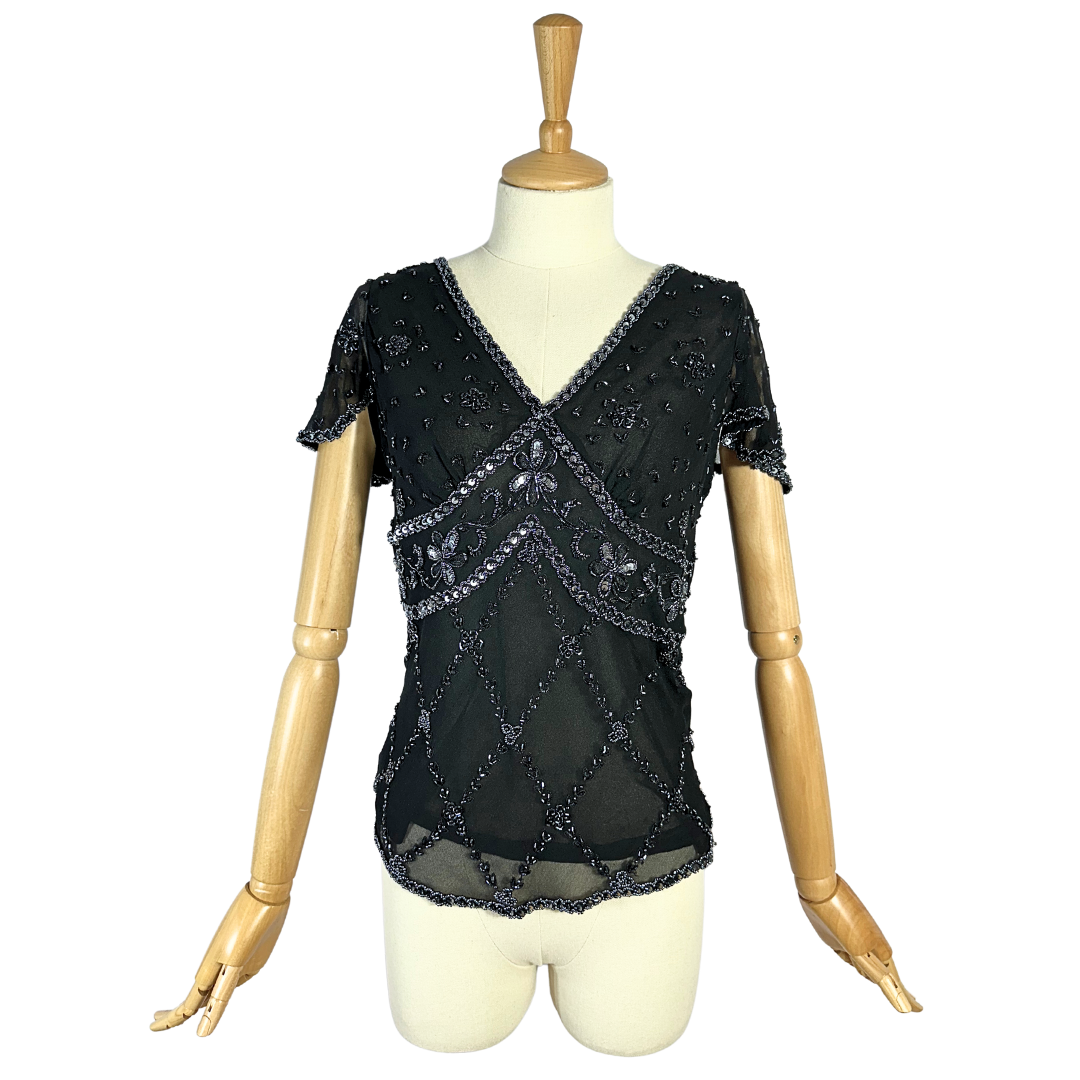 Black beaded and sequin silk blouse - M