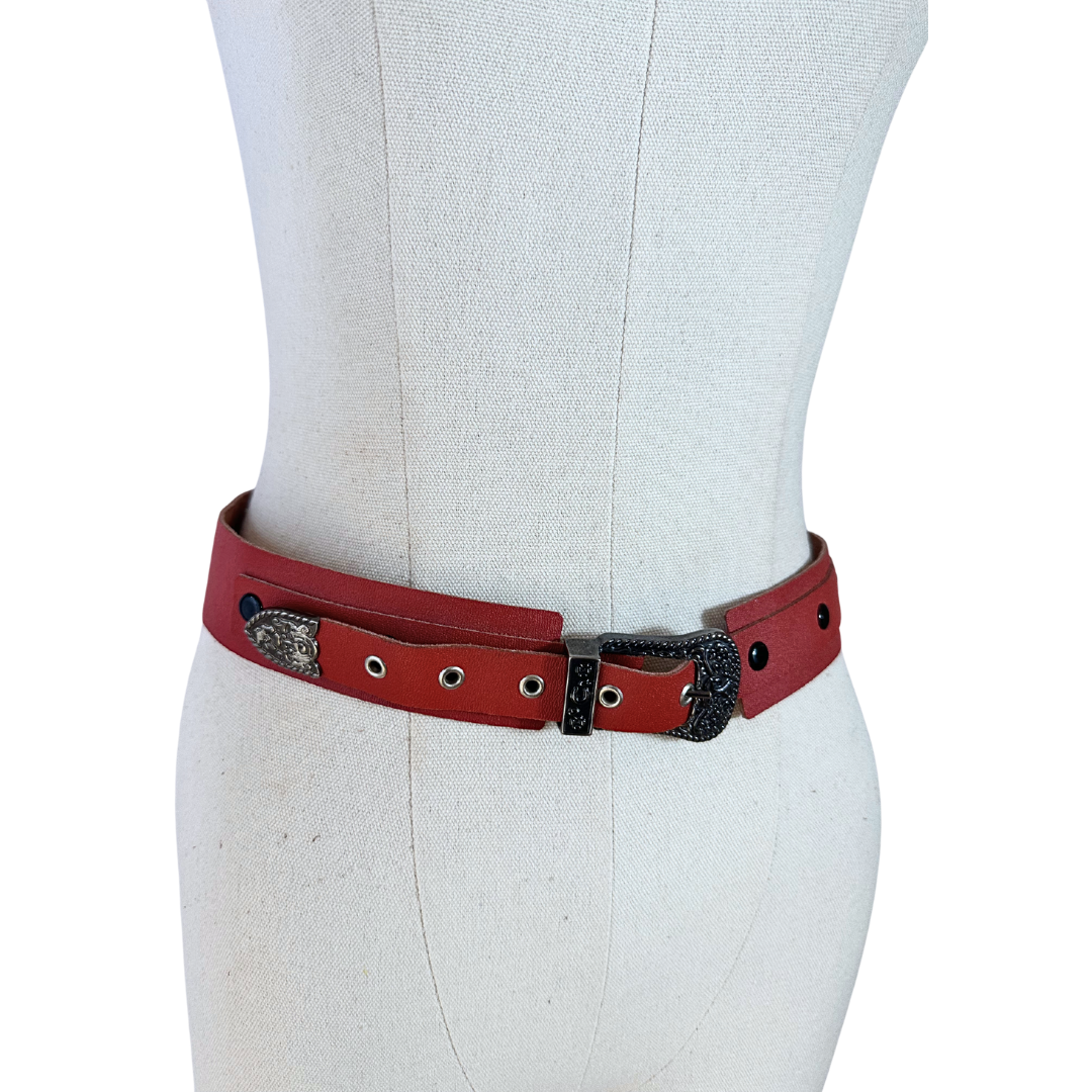 Red vintage leather belt - S