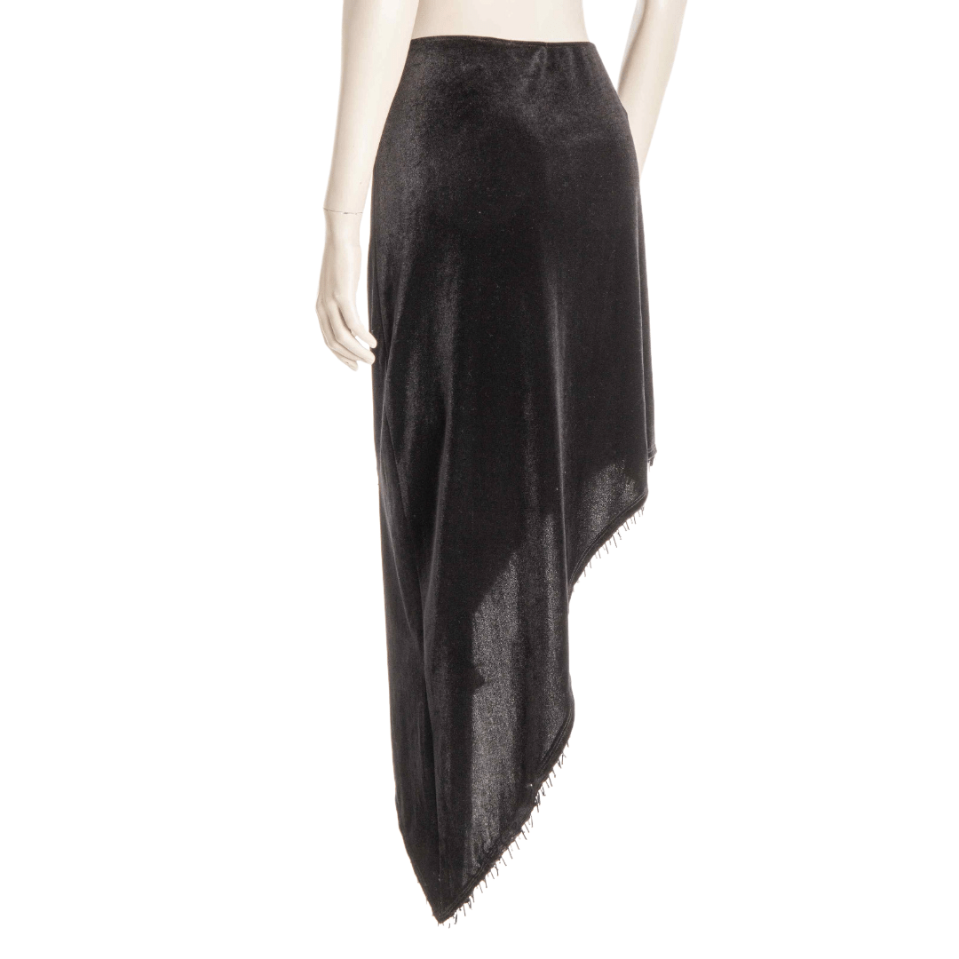 Elasticated velvet asymmetrical hem skirt with fringed beads - M