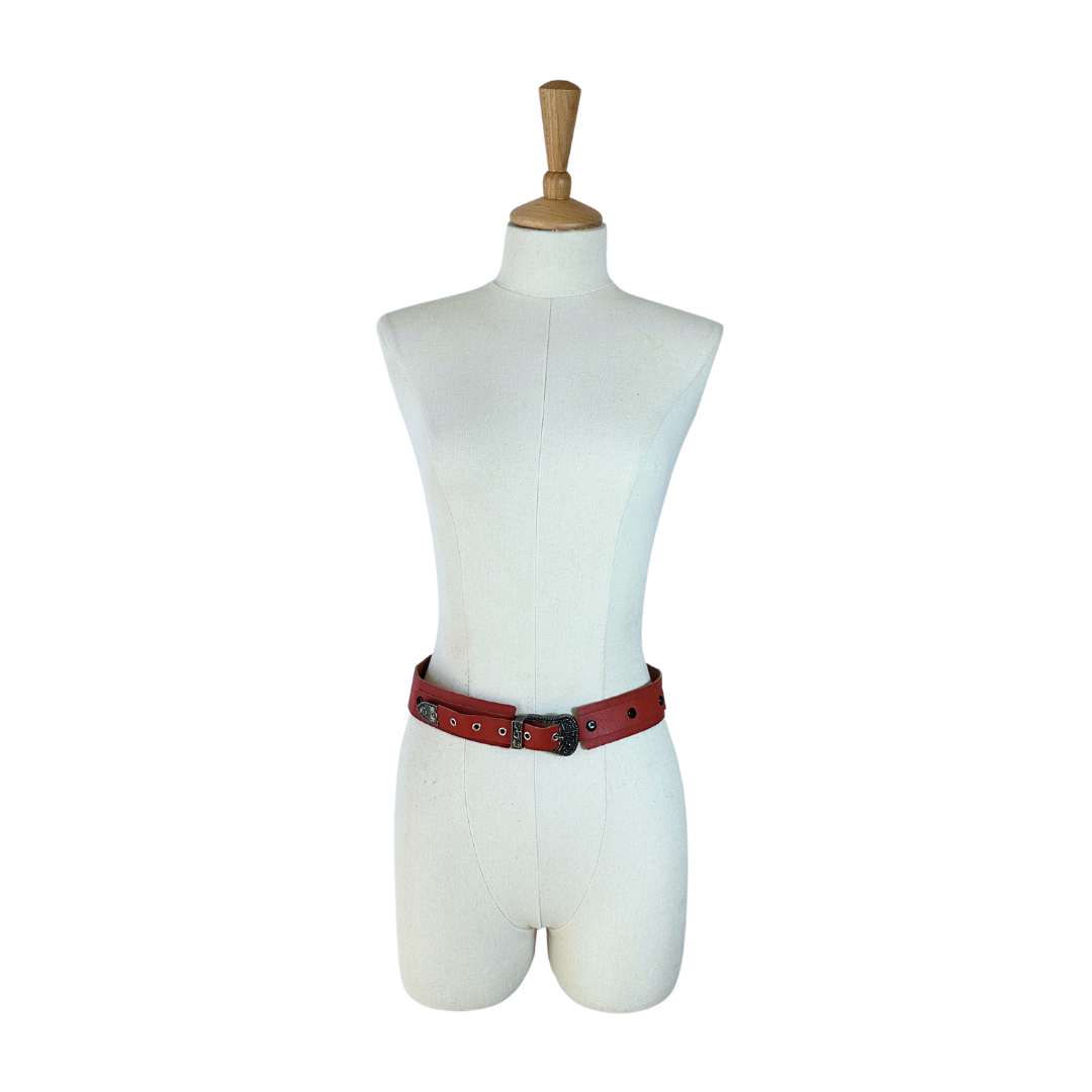 Red vintage leather belt - S