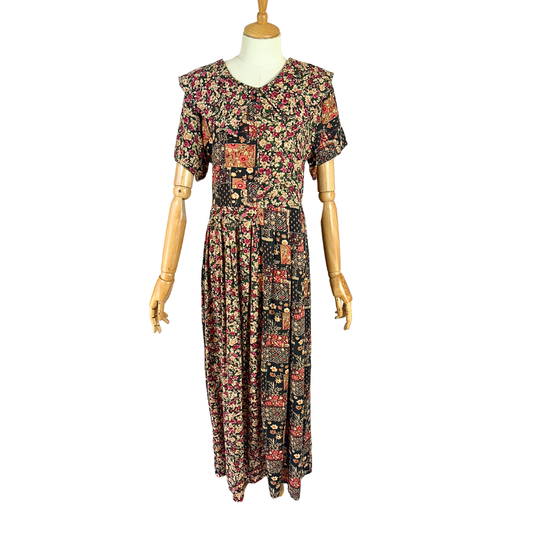 Vintage exaggerated collar floral maxi dress - S