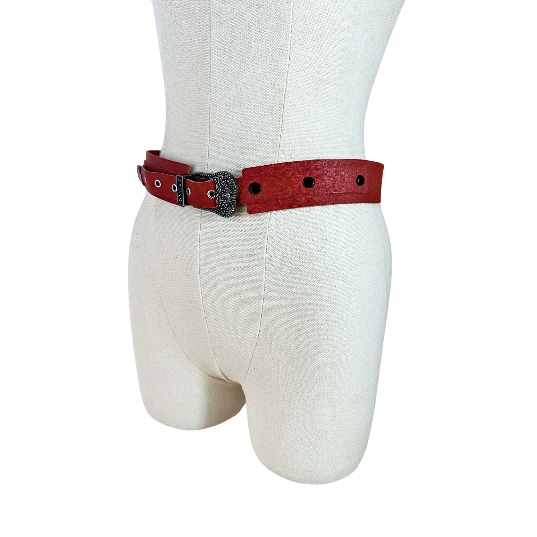 Red vintage leather belt - S