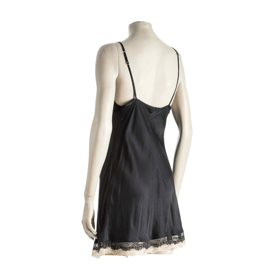 Silk lingerie slip dress with lace trim - L