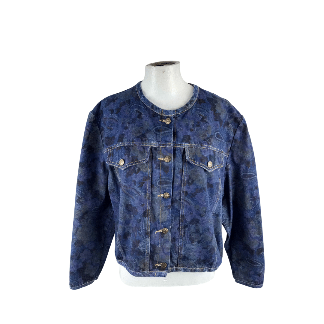 Floral and paisley denim jacket - L