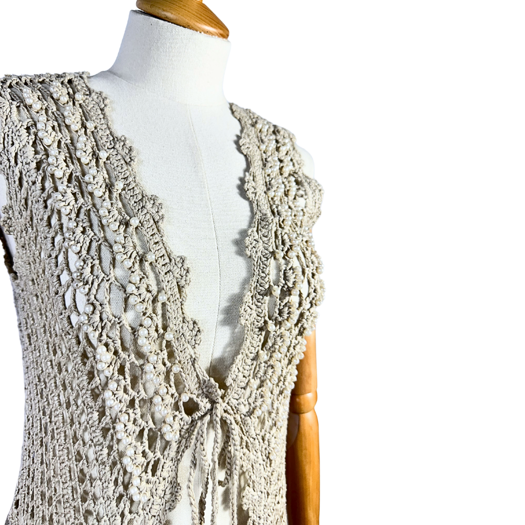 Beige crochet vest - S