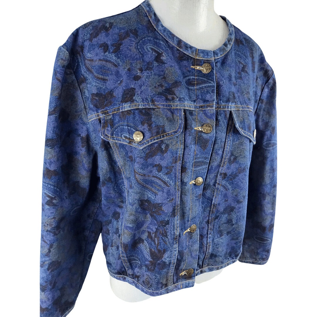 Floral and paisley denim jacket - L