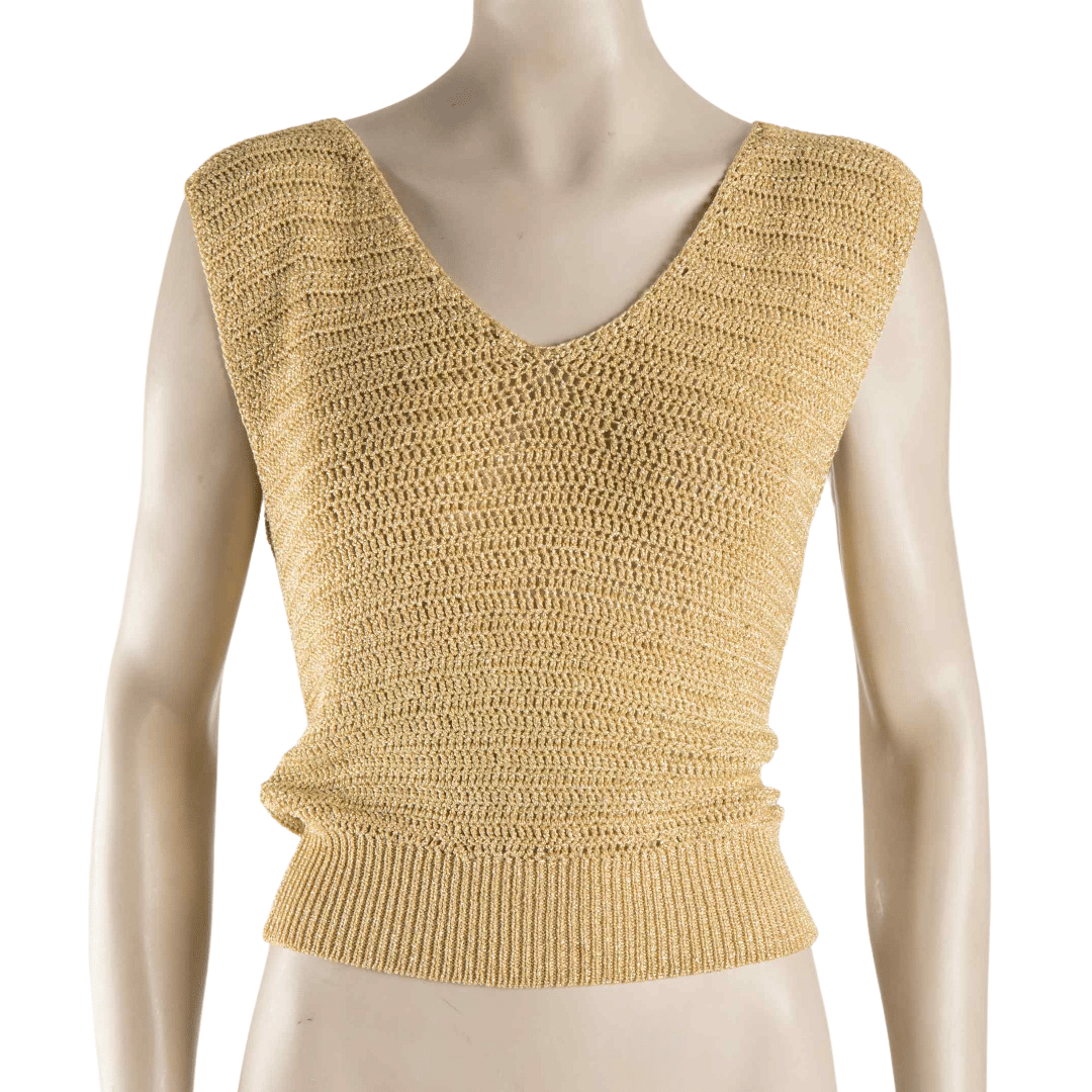 V-neck sleeveless knit top with ribbed hem - M