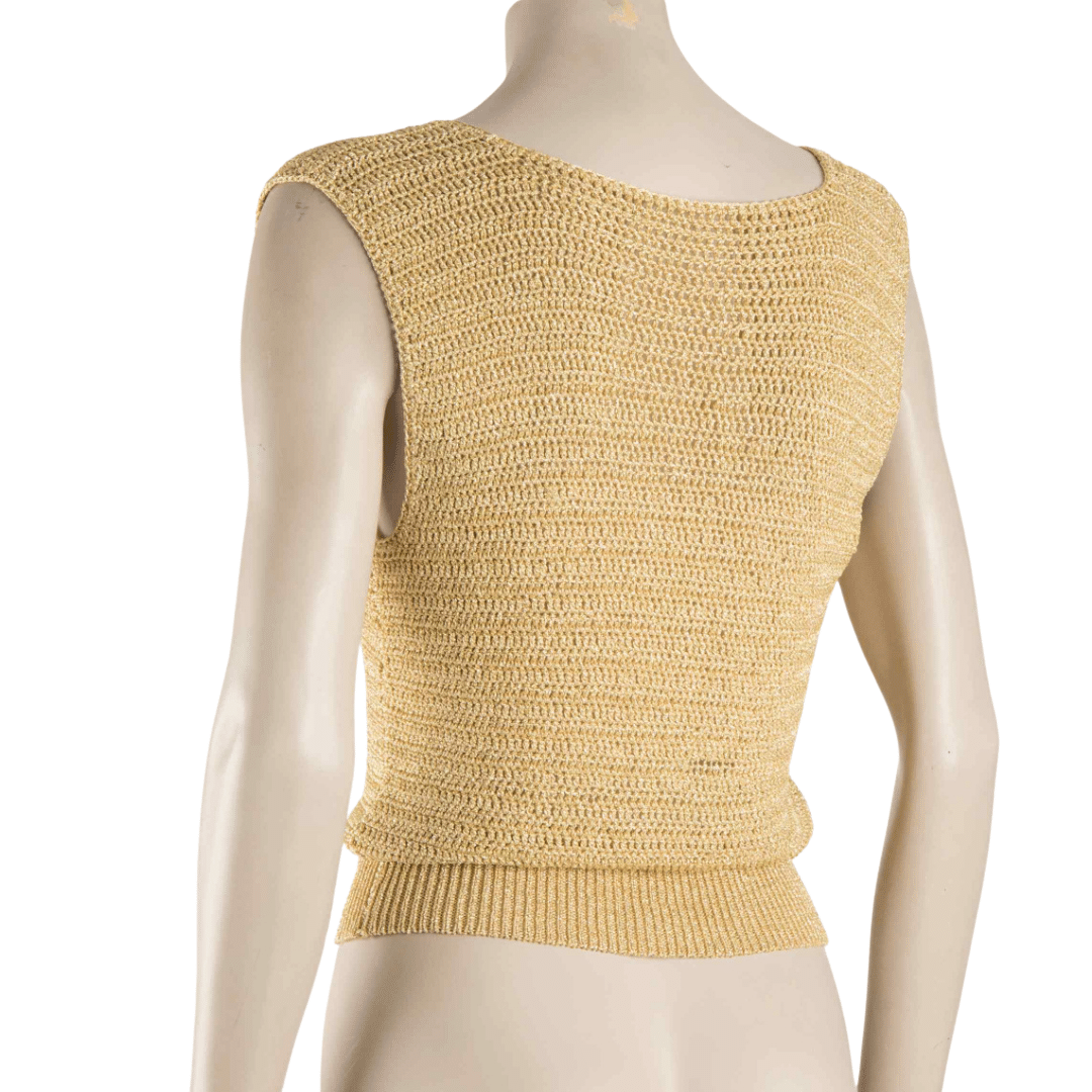 V-neck sleeveless knit top with ribbed hem - M