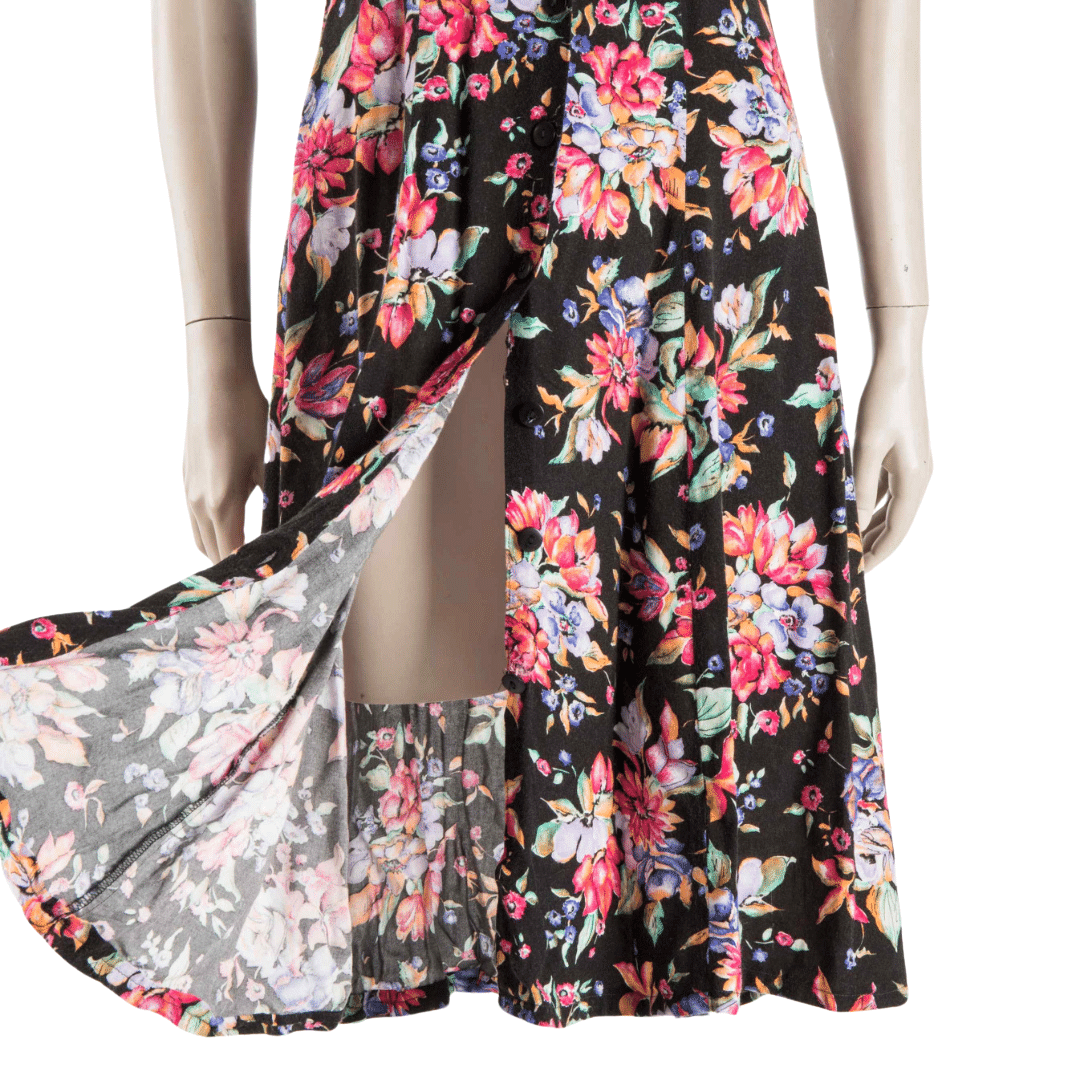 Floral sleeveless button up midi dress - S