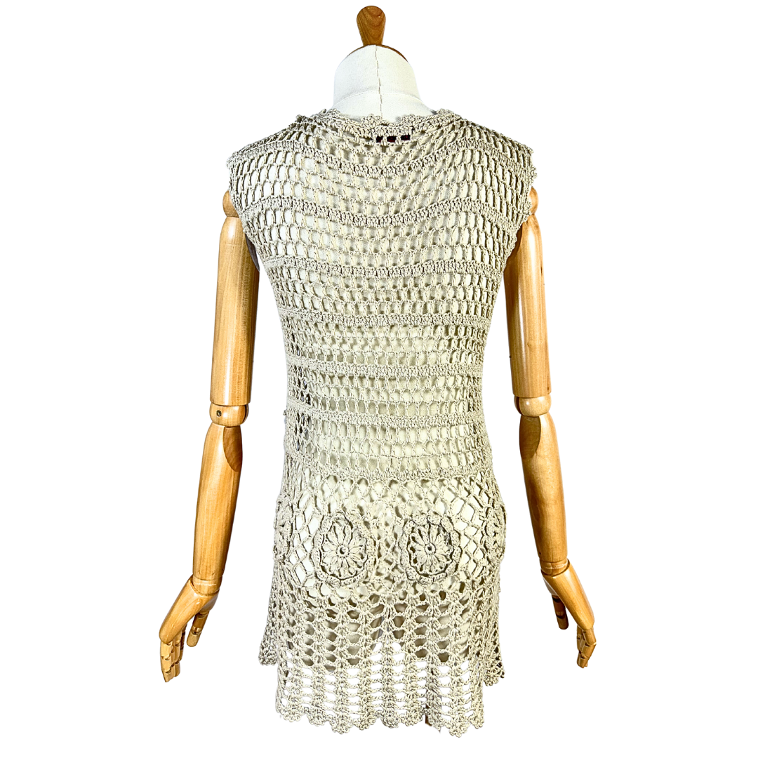 Beige crochet vest - S