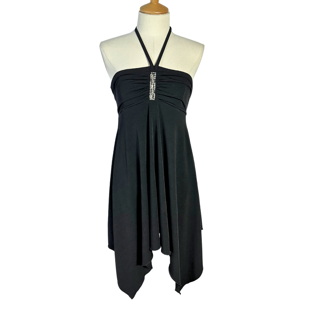 Black Y2K halterneck boobtube dress - M