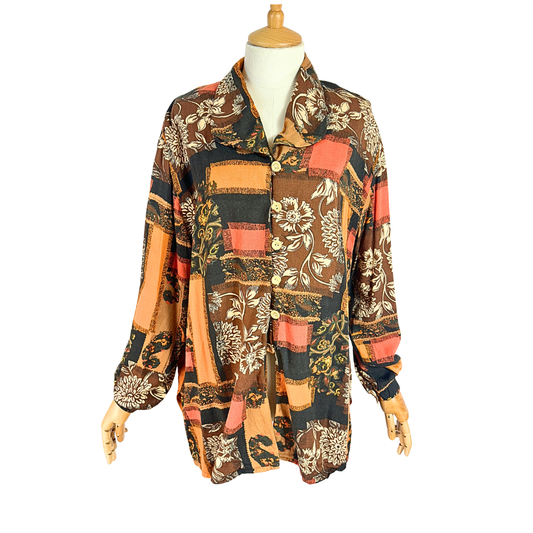 Brown vintage floral shirt - XL