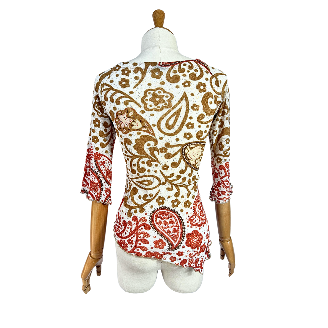 Y2K floral and paisley asymmetrical hem top - S