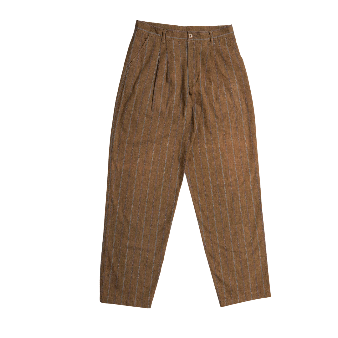 Stripe cotton high-waisted pants - M