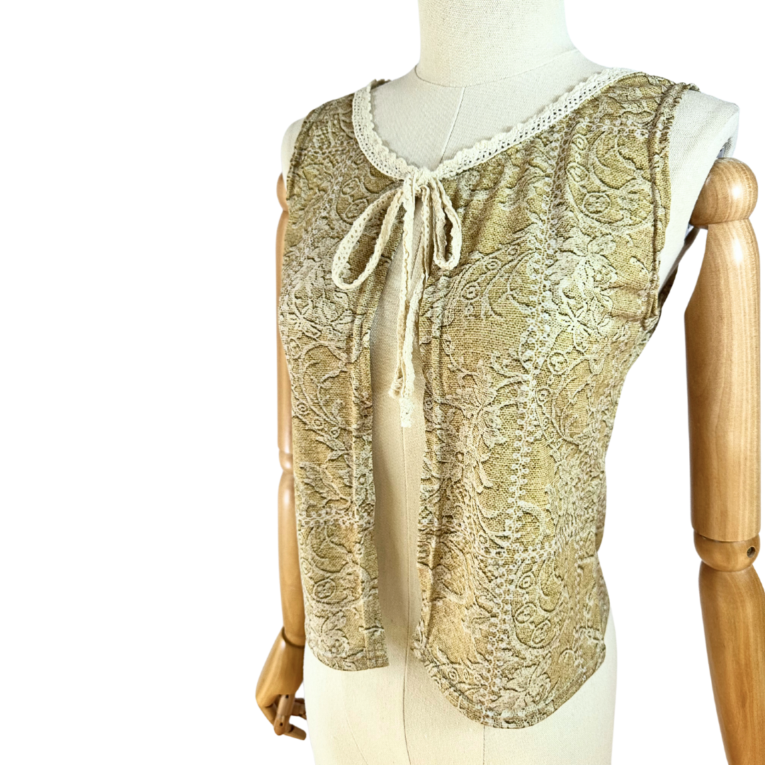 Vintage floral lace print vest - S