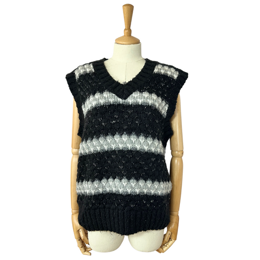 Striped vneck sleeveless knitted jersey - S