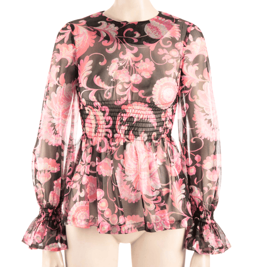 Floral mesh lantern sleeve top - S