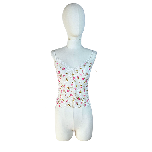 White 90s floral spaghetti strap top - S