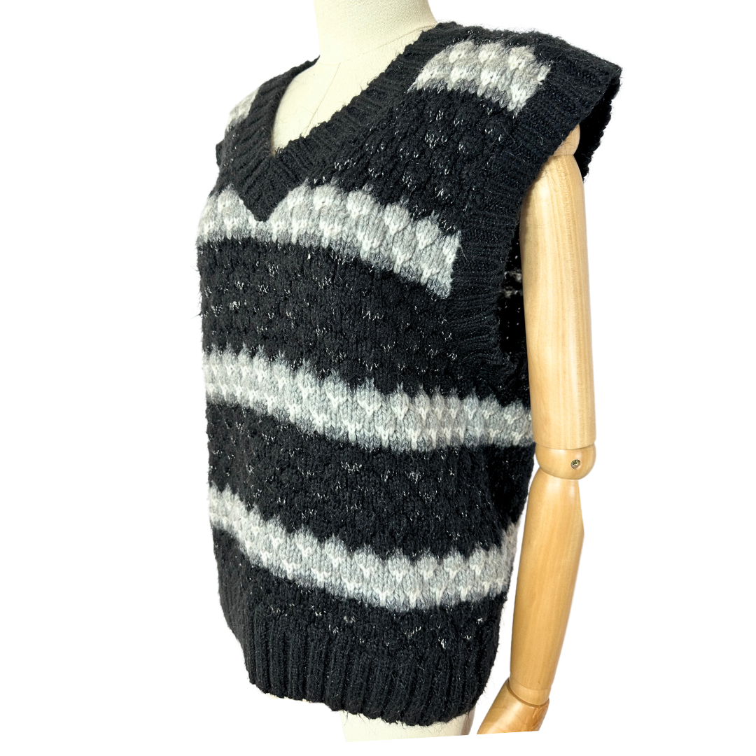 Striped vneck sleeveless knitted jersey - S