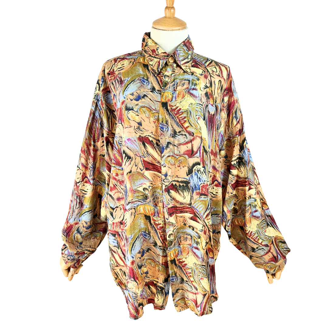 Vintage abstract print silk shirt - L