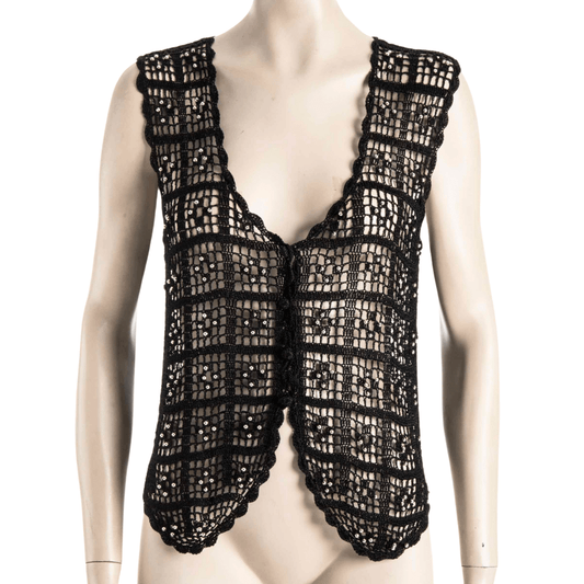 Crochet waistcoat with silver beads - M