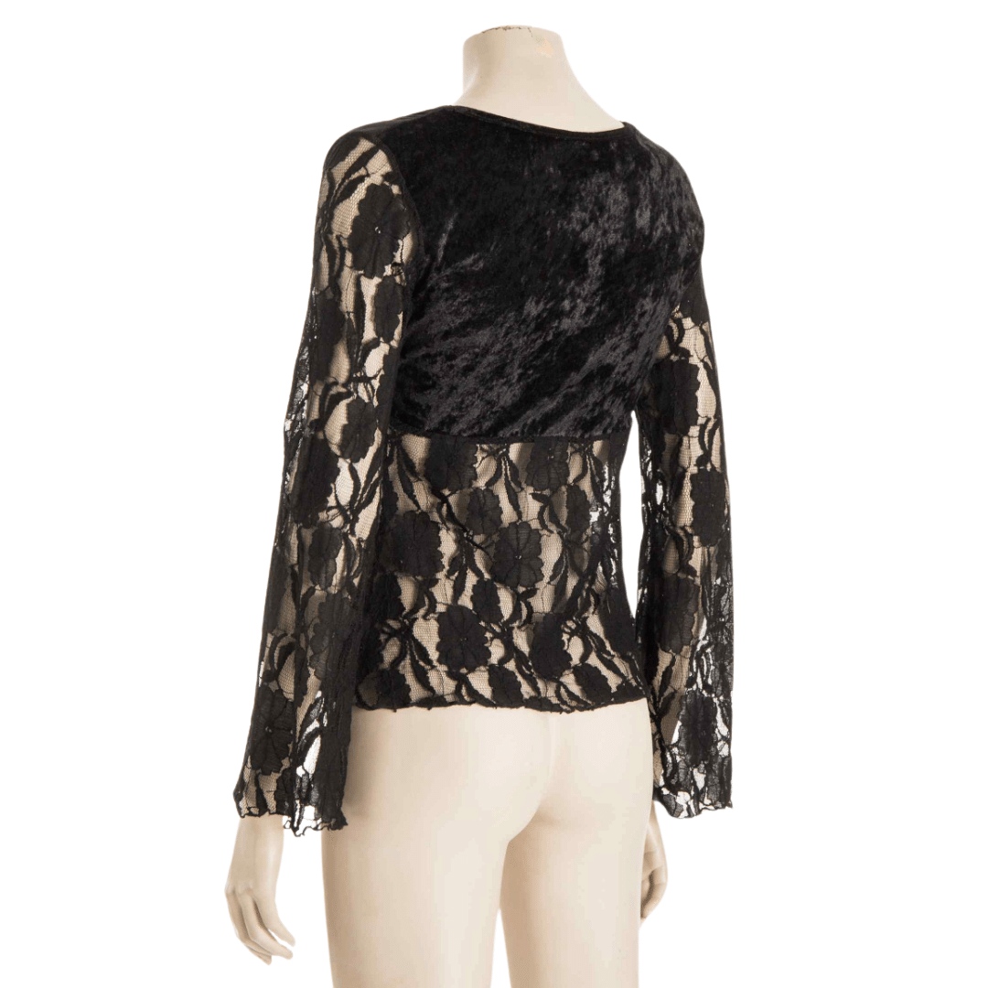 Velvet and lace bellsleeve top - M