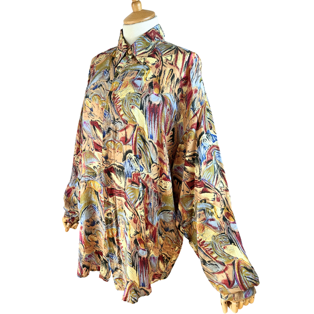 Vintage abstract print silk shirt - L