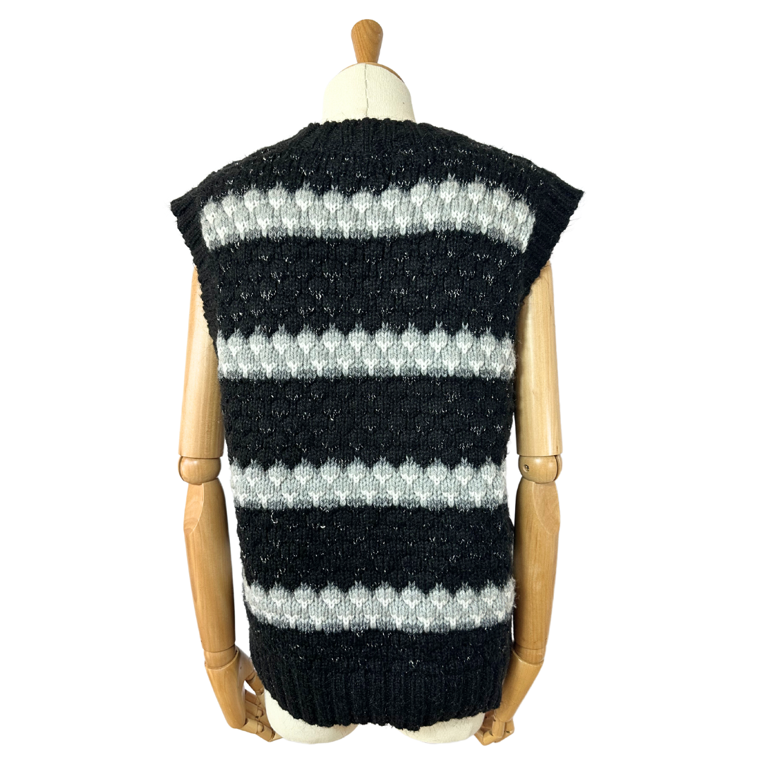 Striped vneck sleeveless knitted jersey - S