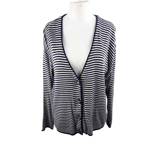 Nautical stripe button cardigan - L