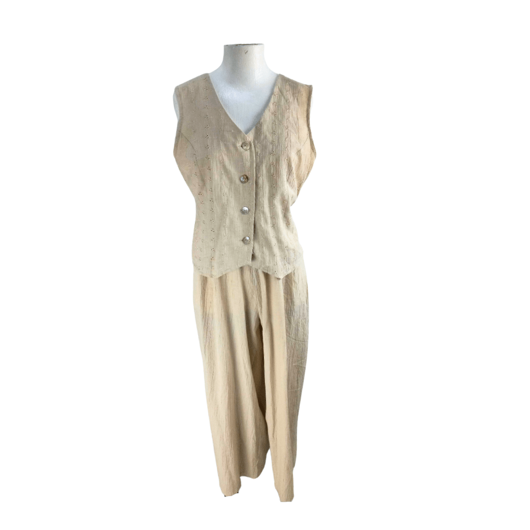 Vintage linen-blend sleeveless jumpsuit - M