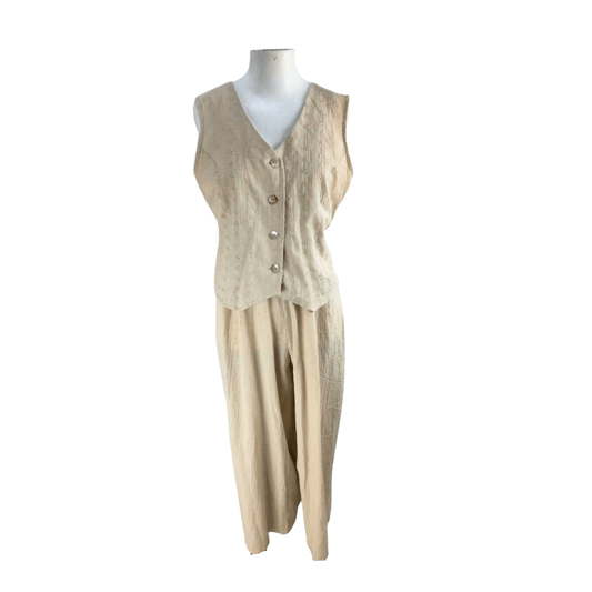 Vintage linen blend sleeveless jumpsuit - M