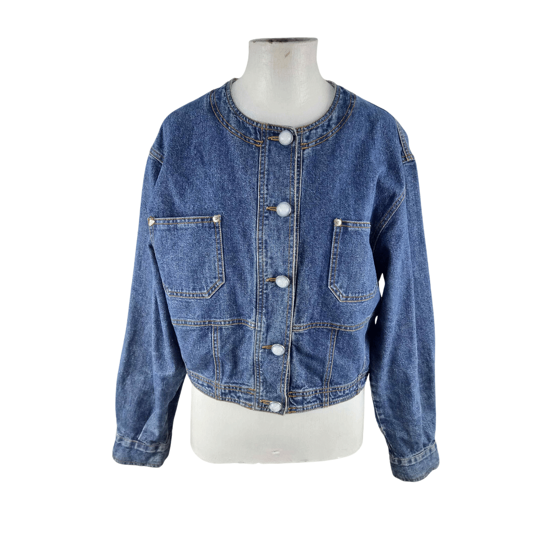 Vintage collarless cropped denim jacket - M/L