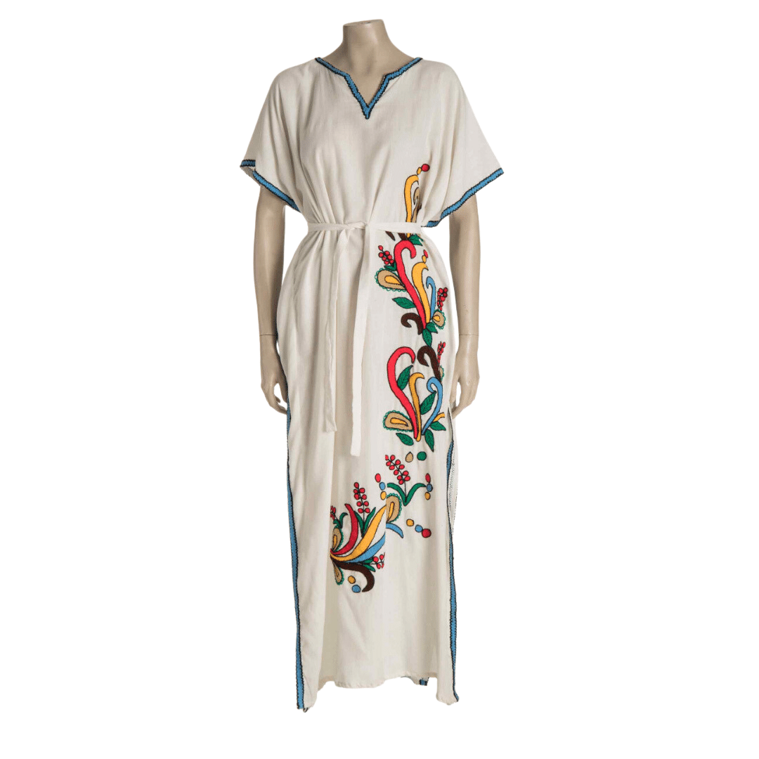 Embroidered kaftan maxi dress with belt - M/L