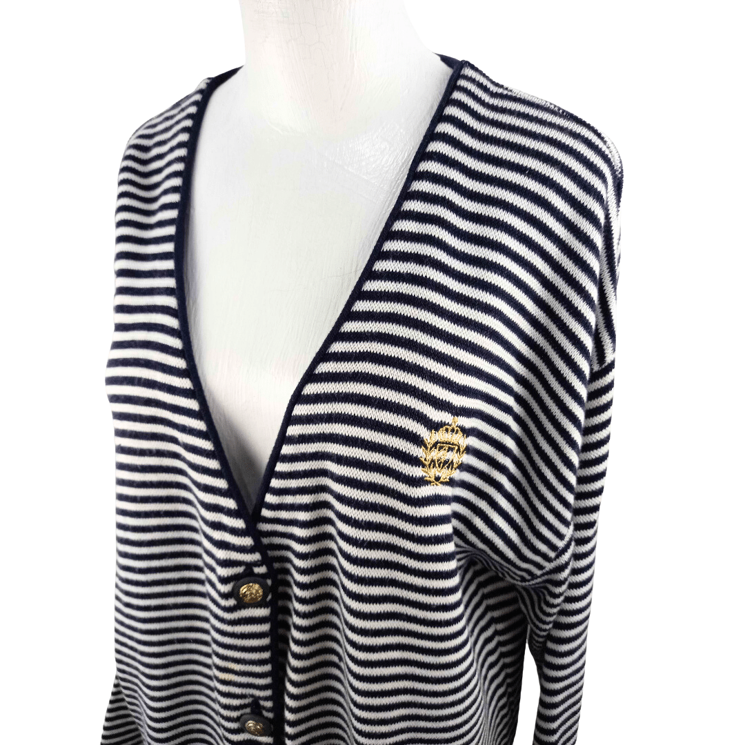 Nautical stripe button cardigan - L