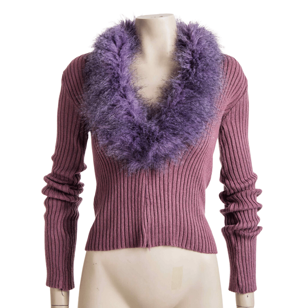Longsleeve ribbed jersey with faux fur collar - S