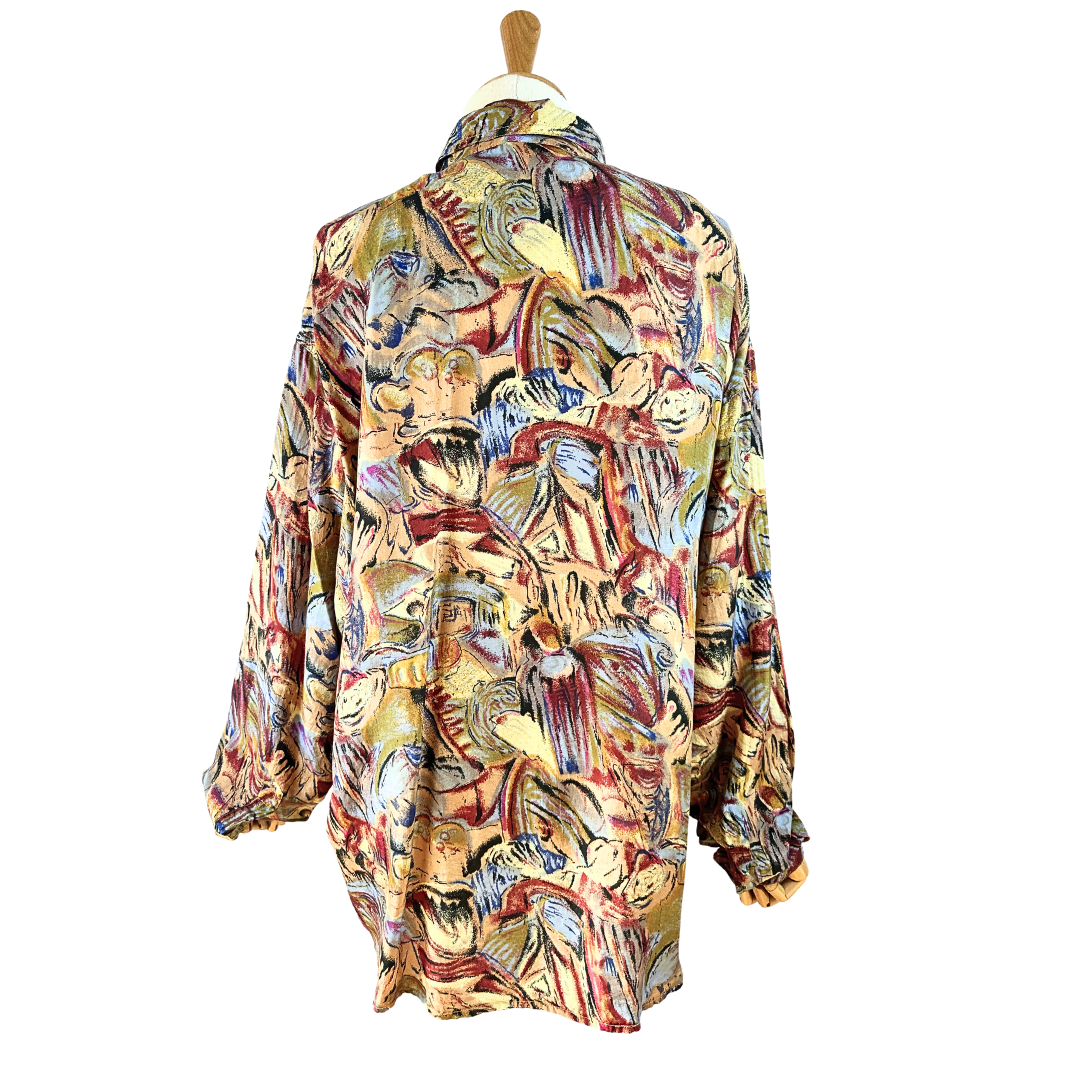 Vintage abstract print silk shirt - L