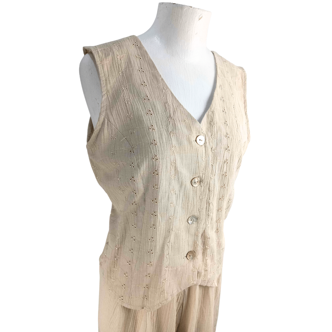 Vintage linen-blend sleeveless jumpsuit - M